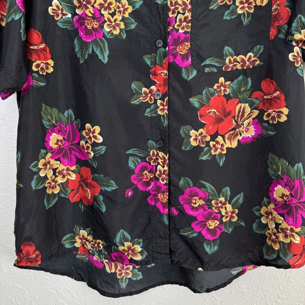 Ship'n Shore silk black floral tropical hawaiian button front blouse top M - Picture 4 of 9